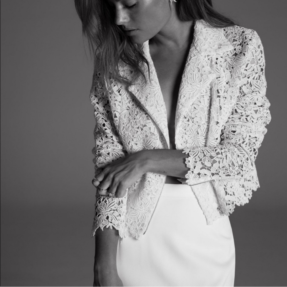Rime Arodaky Drew Guipure White Lace Bridal Moto Jacket XS